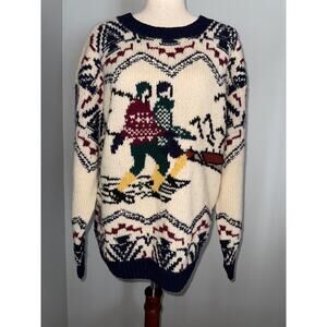 Vintage COLLECTIF Shetland Wool Hand Knit Skiing Sweater - size M